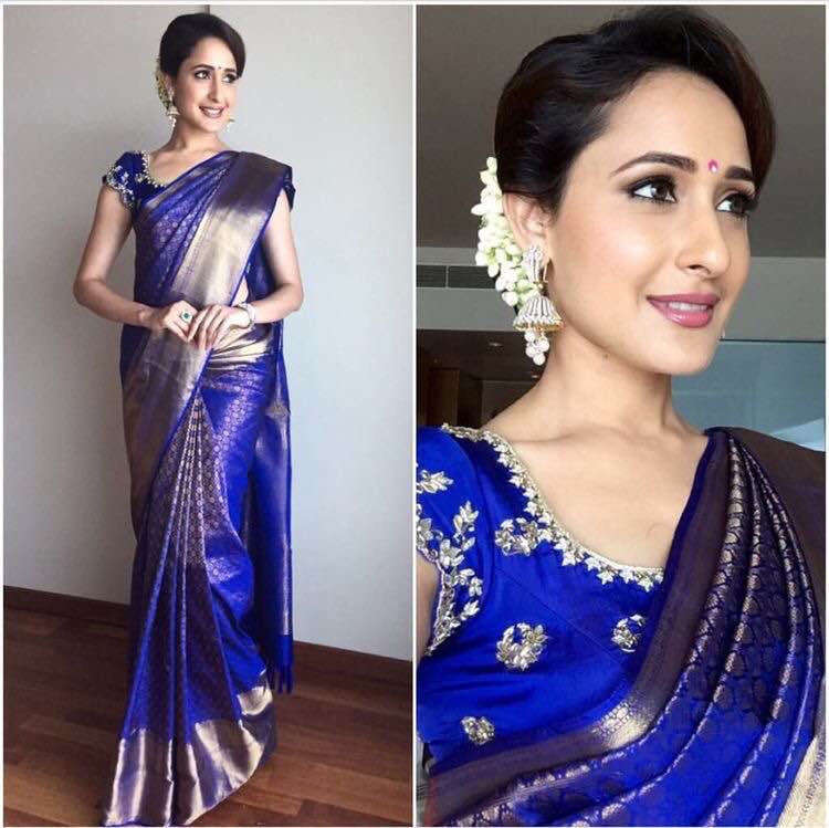 Telugu Actress Pragya Jaiswal Stills In Traditional Blue Saree